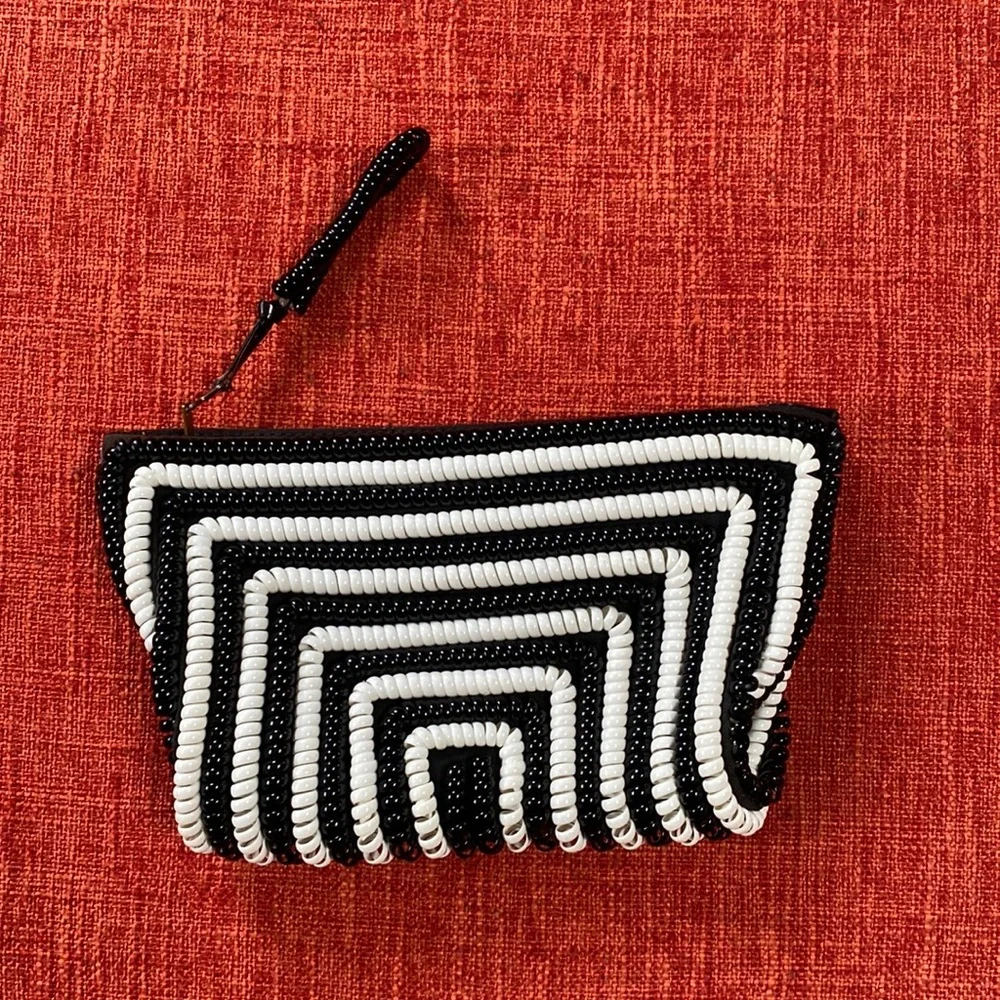 VTG 40’s Black White Stripes Telephone Cord Wire Clutch Bag Purse